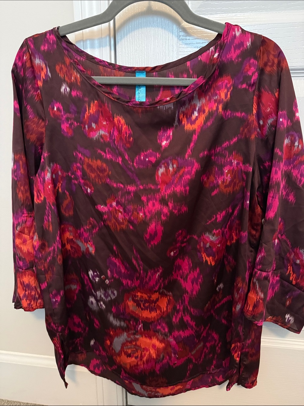 buttons Scoop Neck Floral Tunic - Pink, Orange & Brown